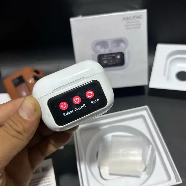 Earbuddy Pro 2nd Generation, With Display Touch Screen Wireless Earbuds, With- ANC Active Noise, Cancellation, Type-C Fast Charging (White)